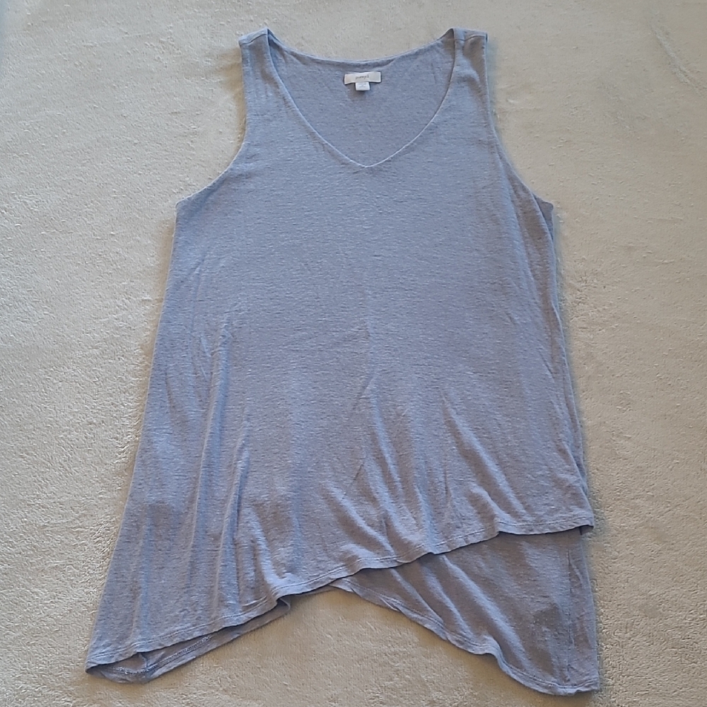 Pure Jill Blue Linen Rayon Asymmetrical Tank Top V Neck Sleeveless Tunic Petite